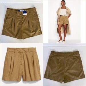 NWT High-Rise Tailored Trouser Shorts L Golden Brown Pleated Classic Chic 5" NEW